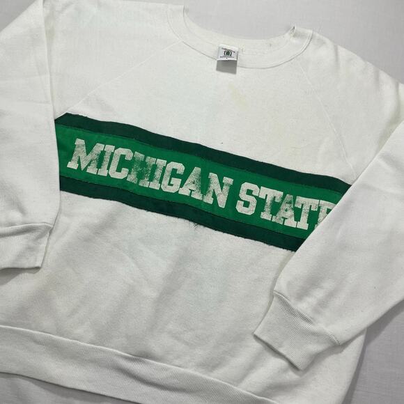 Vintage Michigan State Spartans Sweatshirt size L White Green MADE IN USA - Picture 1 of 10